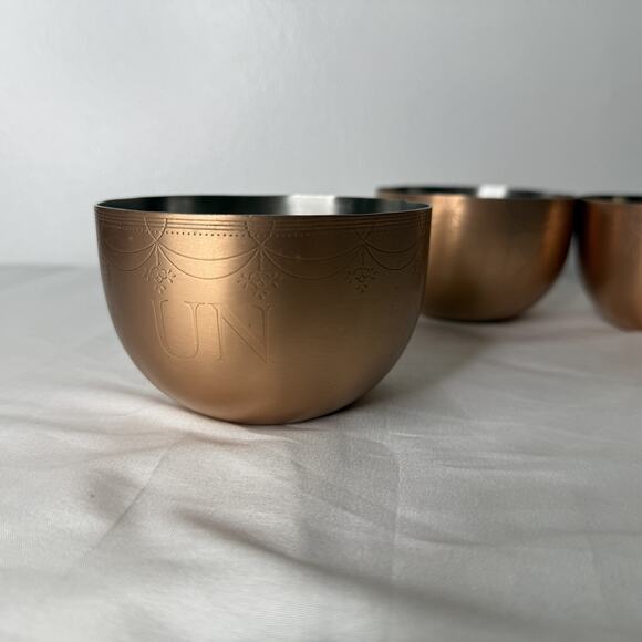 Anthropologie Copper Bowls Set 3 French Engraved Un Deux Trois Kitchen Decor - Picture 2 of 7